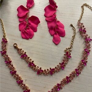 Pink and Gold Floral Jewelry Set